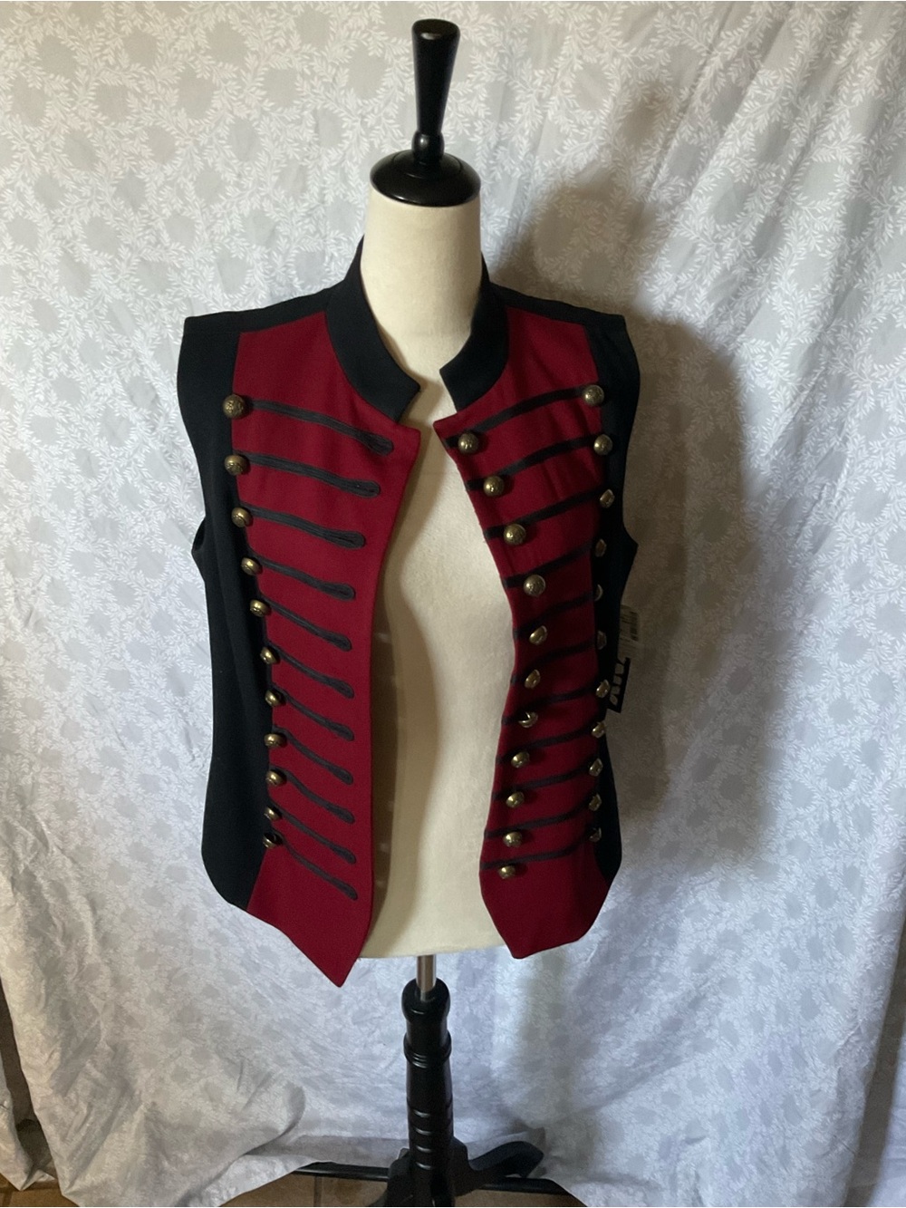 Dkny Black and Burgundy Military-Style Sleeveless Vest
